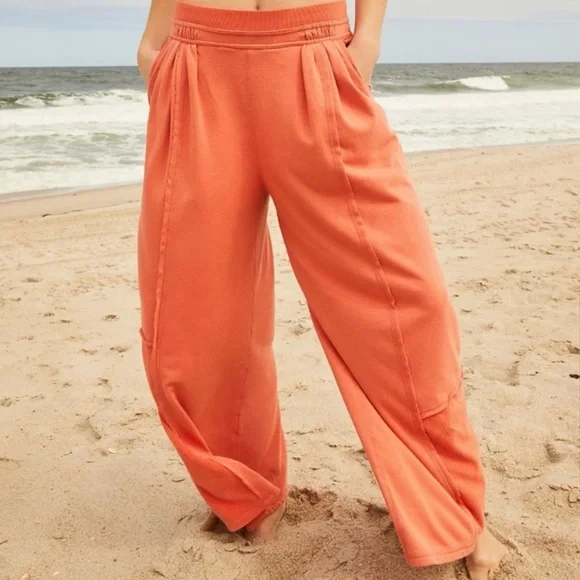 FP Movement Orange Rava Wide Leg Patchwork Terry Pants Medium - Picture 2 of 15